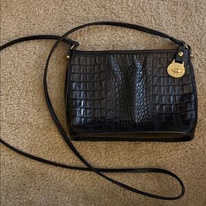 Brahmin Black Crocodile-Embossed Crossbody Bag